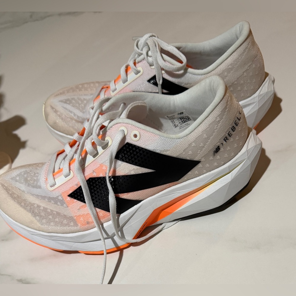 New Balance White and Orange FuelCell Running Shoe with Black N Logo - Picture 6 of 8